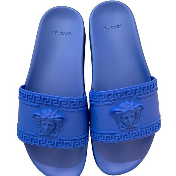 Versace Men's Royal Blue Medusa Sandals Pool Slides, sz 43, 46 - Picture 3 of 14